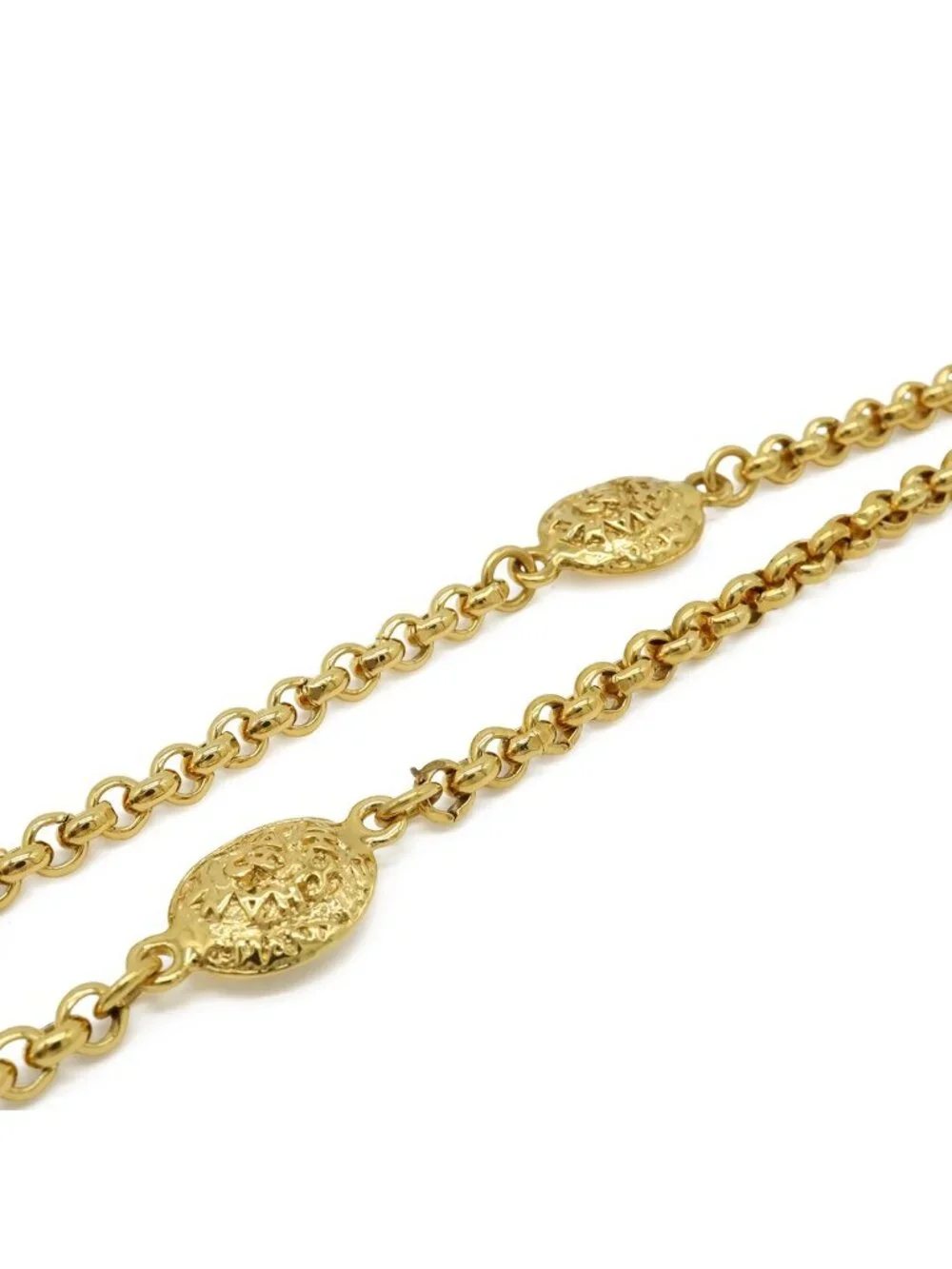 Chanel 95A Clover CC Logo Large Chain Pendant 2-Way Belt Gold Plated Necklace